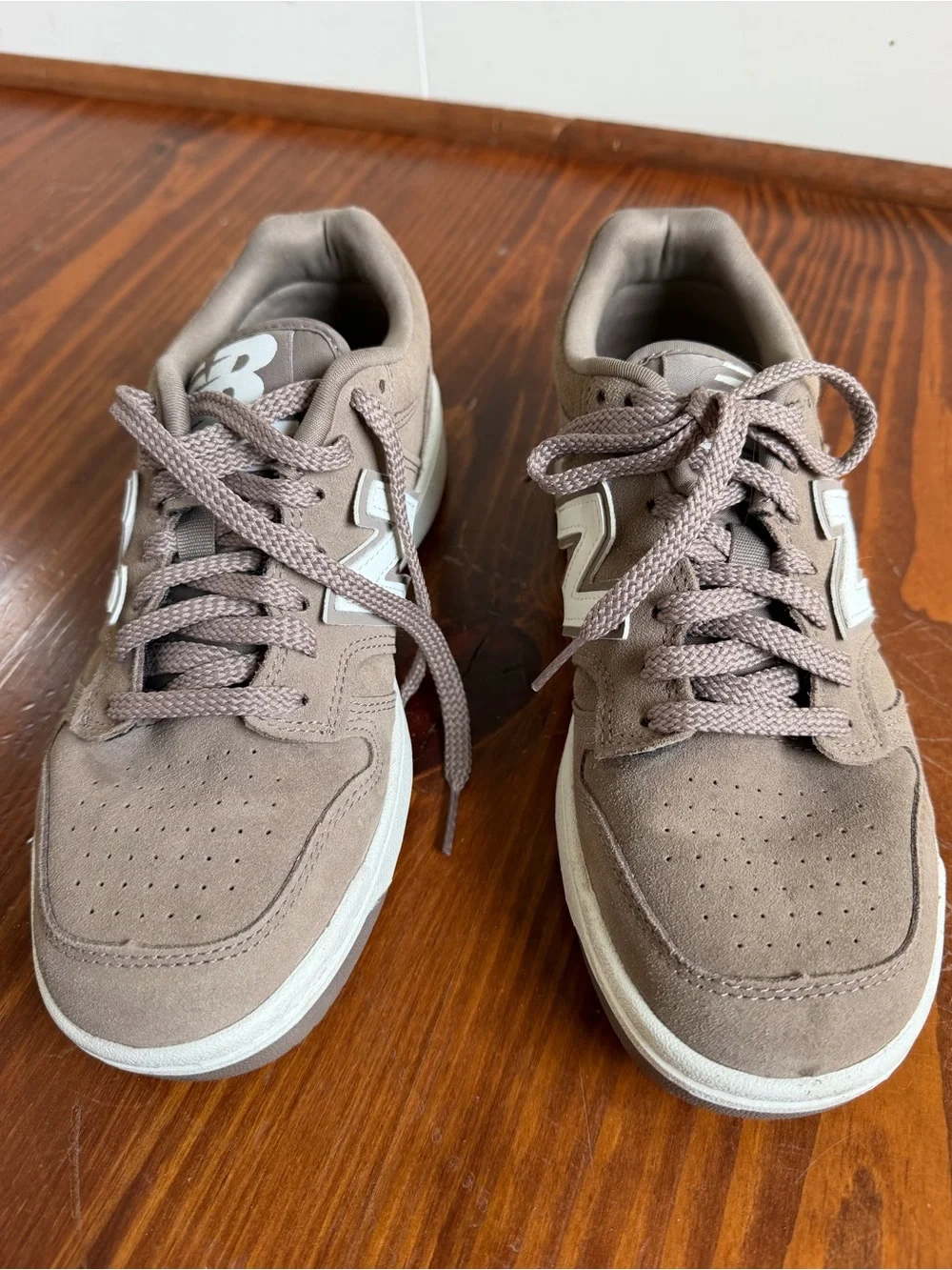 New Balance Taupe Suede Low-Top Sneakers with White N Logo